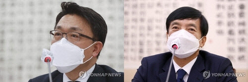 김진욱(왼쪽) 공수처장과 이성윤(오른쪽) 서울중앙지검장. <연합뉴스>